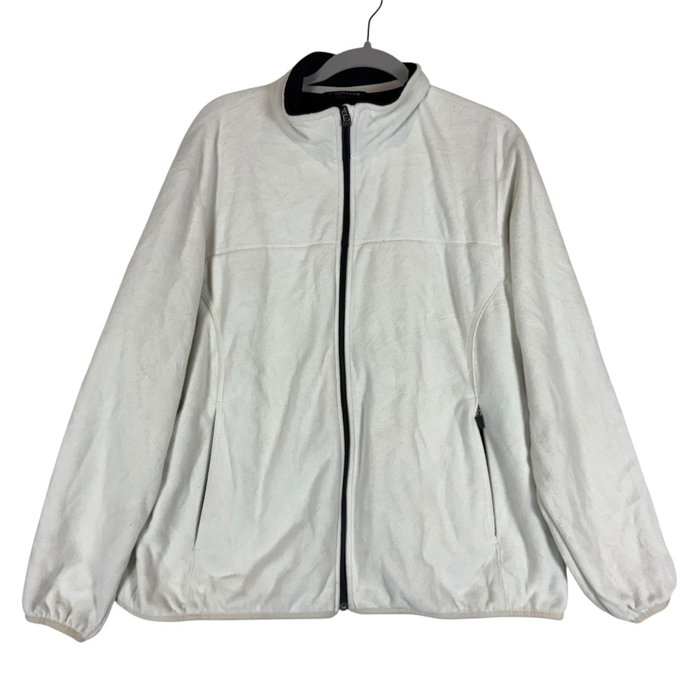 Lands' End Jacket Womens XL White Full Zip Fleece Pockets Lined Plus Outdoor